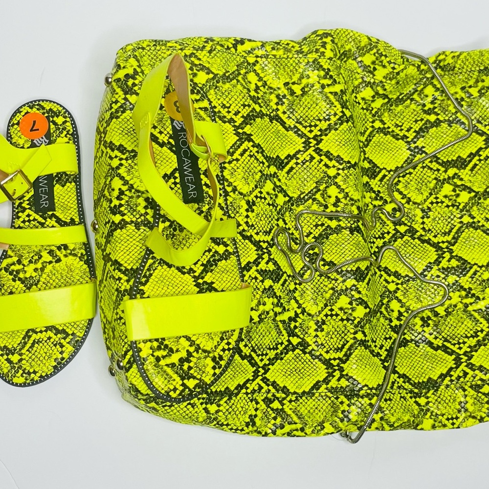 Neon green, snakeskin purse with matching shoes